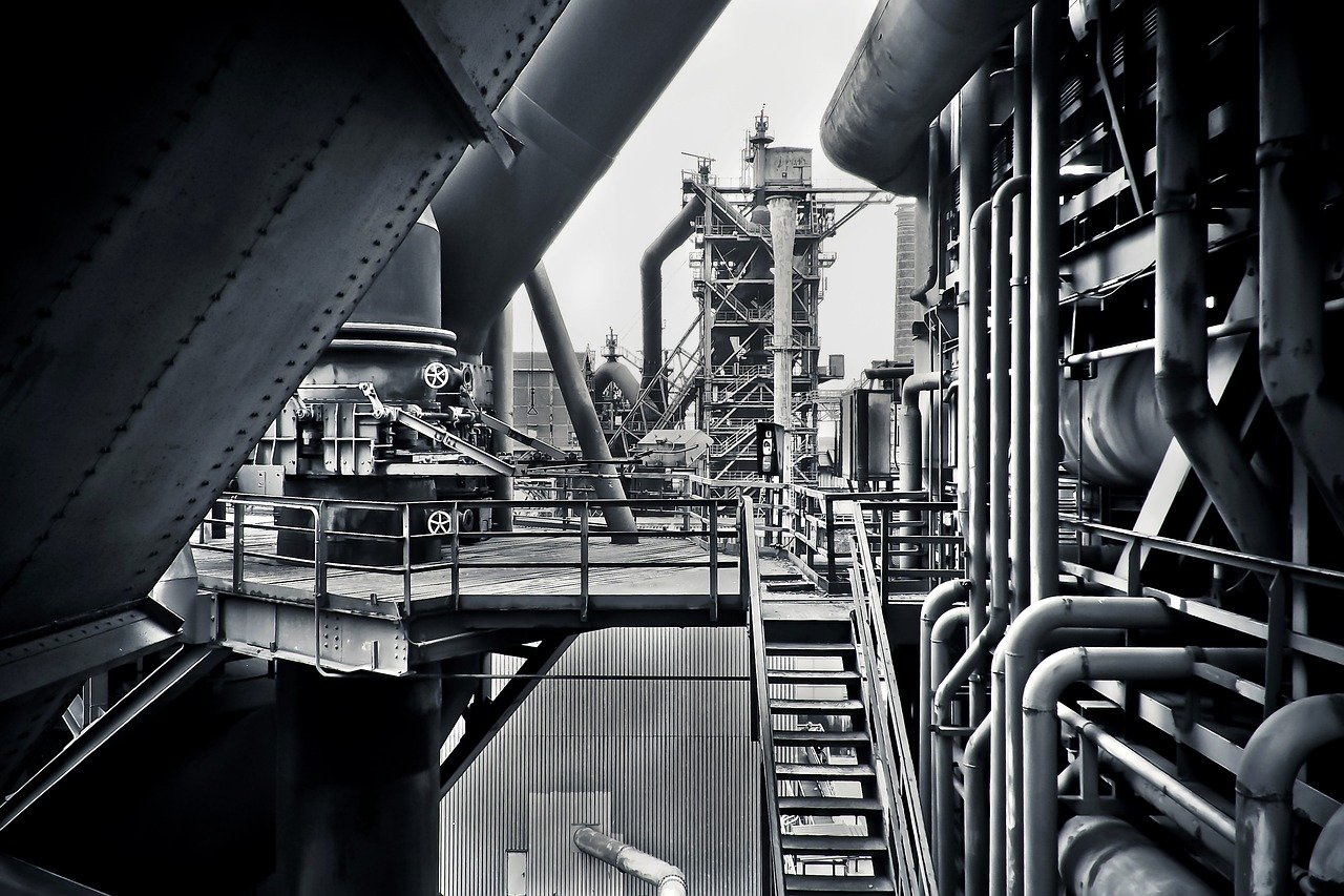 Industrial pipework in steel processing facility